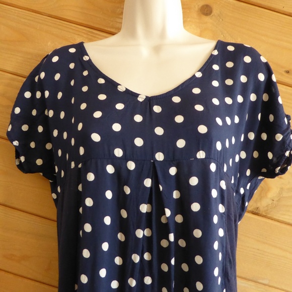 Porridge Anthropologie Navy Blue Elva Polka Dot V-neck Tunic Shirt Casual Top S - Picture 3 of 8